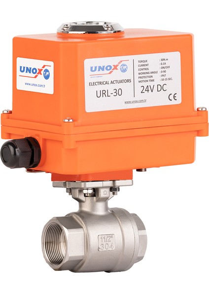 DN15-1/2" 24 V Dc Elektrikli Aktüatörlü Dişli Küresel Vana 2 Parçalı
