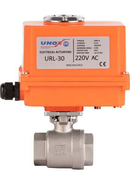 DN15-1/2" 24 V Dc Elektrikli Aktüatörlü Dişli Küresel Vana 2 Parçalı
