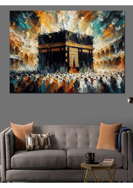 Kabe ve Tavaf Eden Insanlar Dekoratif Kanvas - Mdf Ahşap Tablo