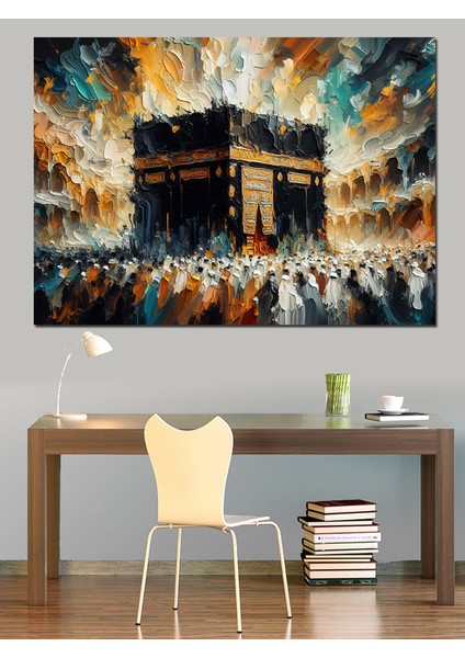 Kabe ve Tavaf Eden Insanlar Dekoratif Kanvas - Mdf Ahşap Tablo