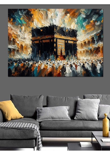 Kabe ve Tavaf Eden Insanlar Dekoratif Kanvas - Mdf Ahşap Tablo