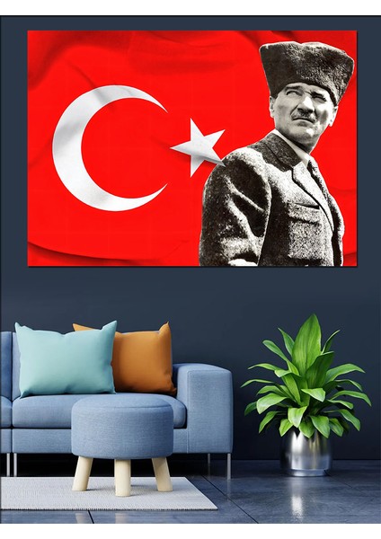 Mustafa Kemal Atatürk ve Türk Bayrağı Dekoratif Kanvas - Mdf Ahşap Tablo fiyatları