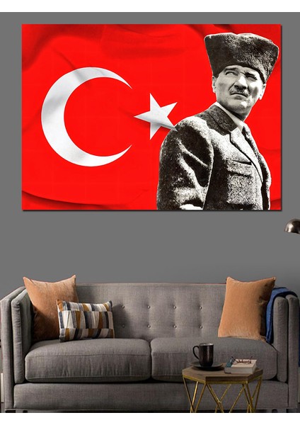 Mustafa Kemal Atatürk ve Türk Bayrağı Dekoratif Kanvas - Mdf Ahşap Tablo modelleri