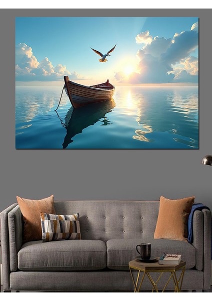Gölde Yalnız Tekne Dekoratif Kanvas - Mdf Ahşap Tablo fiyatları