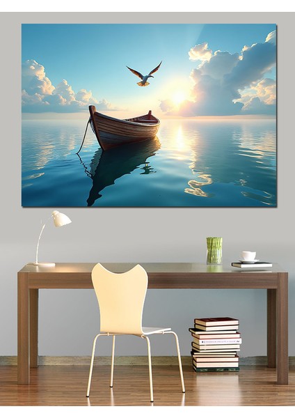 Gölde Yalnız Tekne Dekoratif Kanvas - Mdf Ahşap Tablo modelleri