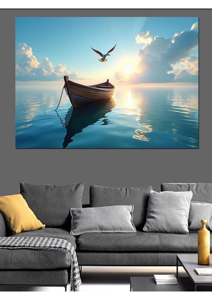 Gölde Yalnız Tekne Dekoratif Kanvas - Mdf Ahşap Tablo fırsatları