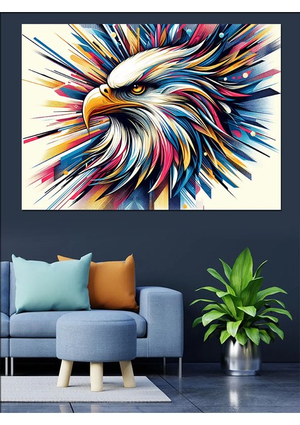 Renk Patlamalı Kartal Başı Dekoratif Kanvas - Mdf Ahşap Tablo