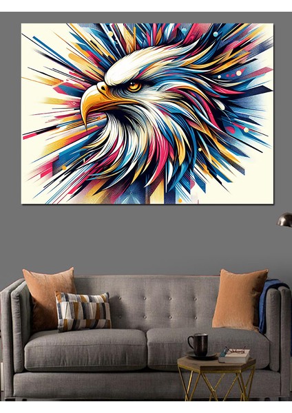 Renk Patlamalı Kartal Başı Dekoratif Kanvas - Mdf Ahşap Tablo fiyatları