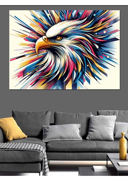 Renk Patlamalı Kartal Başı Dekoratif Kanvas - Mdf Ahşap Tablo fırsatları