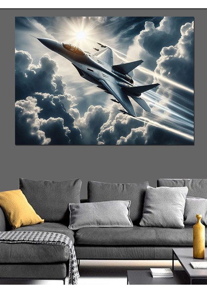 Bulutlardaki Jet Dekoratif Kanvas - Mdf Ahşap Tablo