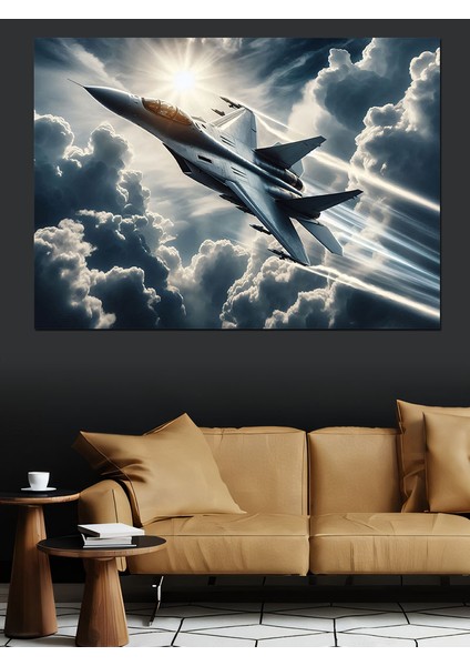 Bulutlardaki Jet Dekoratif Kanvas - Mdf Ahşap Tablo fiyatları