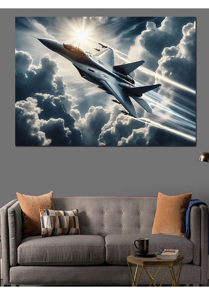 Bulutlardaki Jet Dekoratif Kanvas - Mdf Ahşap Tablo fırsatları