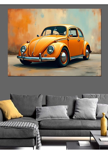 Sarı Vosvos Araba Dekoratif Kanvas - Mdf Ahşap Tablo