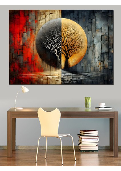 Güneş ve Ay Ağaçları Dekoratif Kanvas - Mdf Ahşap Tablo fiyatları