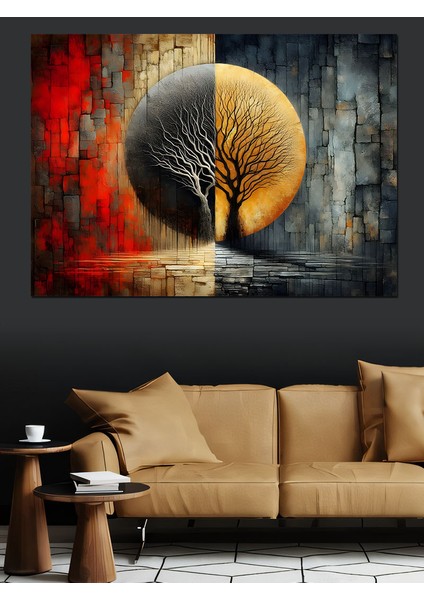 Güneş ve Ay Ağaçları Dekoratif Kanvas - Mdf Ahşap Tablo fırsatları