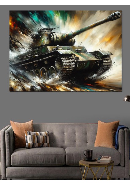 Hareket Halindeki Tank Dekoratif Kanvas - Mdf Ahşap Tablo