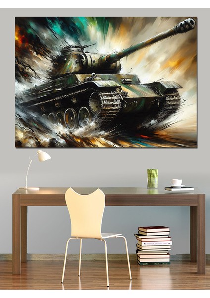 Hareket Halindeki Tank Dekoratif Kanvas - Mdf Ahşap Tablo