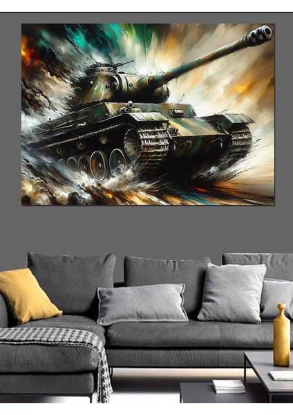 Hareket Halindeki Tank Dekoratif Kanvas - Mdf Ahşap Tablo