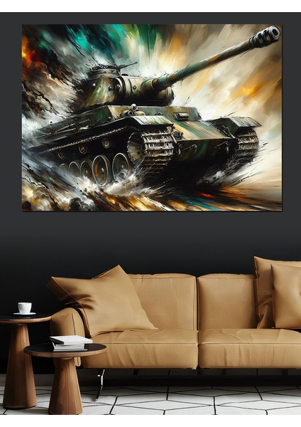 Hareket Halindeki Tank Dekoratif Kanvas - Mdf Ahşap Tablo