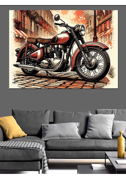 Retro Motosiklet Dekoratif Kanvas - Mdf Ahşap Tablo