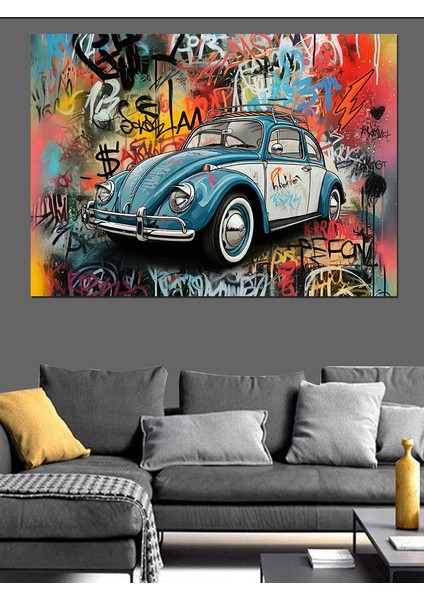 Grafitili Vosvos Araba Dekoratif Kanvas - Mdf Ahşap Tablo fırsatları