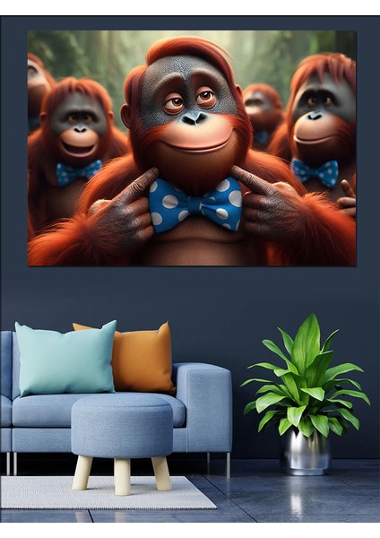 Gülümseyen Orangutanlar Dekoratif Kanvas - Mdf Ahşap Tablo