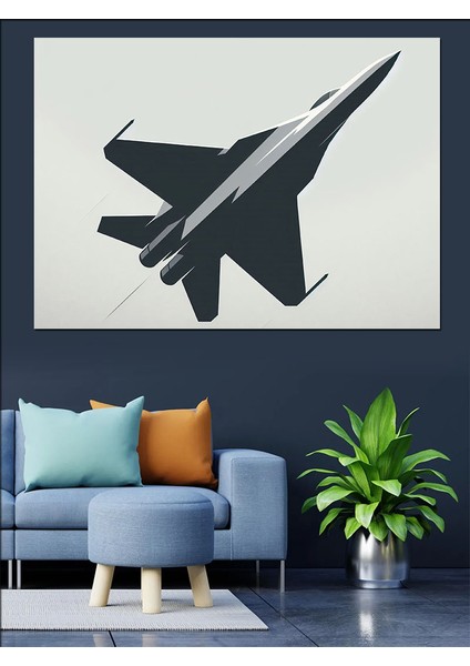 Gölge Jet Uçağı Dekoratif Kanvas - Mdf Ahşap Tablo