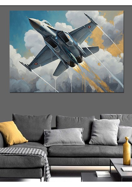 Jet Savaş Uçağı Dekoratif Kanvas - Mdf Ahşap Tablo