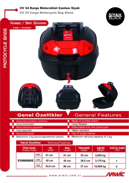 CV34 Kargo Motosiklet Çantası Siyah fiyatları