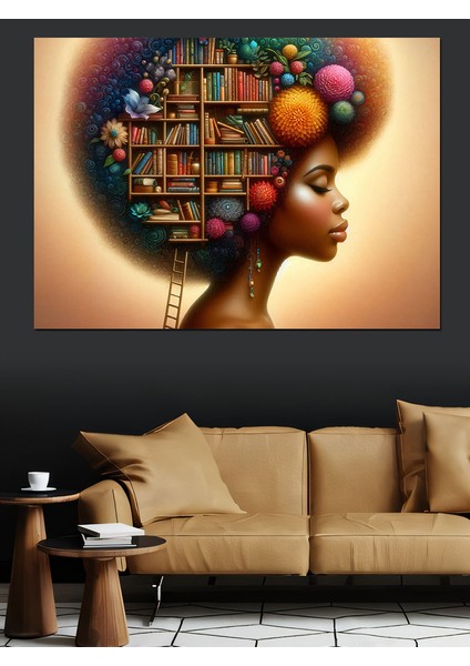 Kitap Kafalı Kadın Dekoratif Kanvas - Mdf Ahşap Tablo