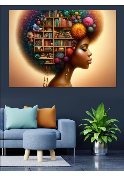 Kitap Kafalı Kadın Dekoratif Kanvas - Mdf Ahşap Tablo fiyatları