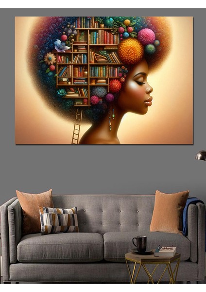 Kitap Kafalı Kadın Dekoratif Kanvas - Mdf Ahşap Tablo modelleri