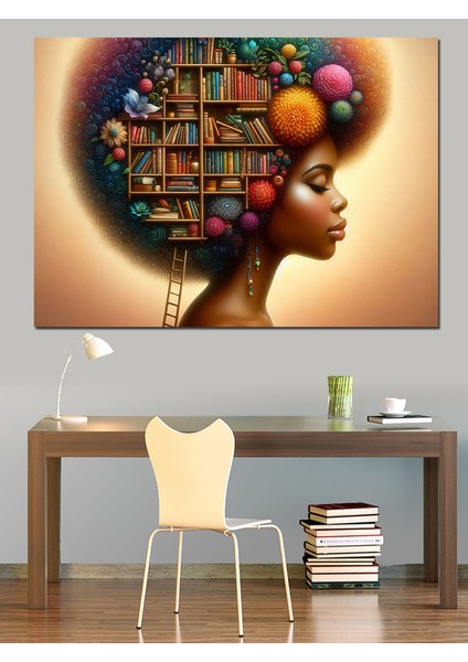 Kitap Kafalı Kadın Dekoratif Kanvas - Mdf Ahşap Tablo fırsatları
