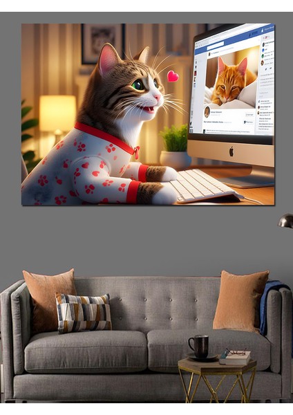 Stalk Yapan Aşık Kedi Dekoratif Kanvas - Mdf Ahşap Tablo
