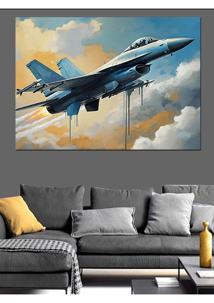 F-18 Savaş Uçağı Dekoratif Kanvas - Mdf Ahşap Tablo
