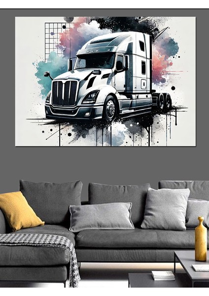 Siyah Beyaz Tır Dekoratif Kanvas - Mdf Ahşap Tablo