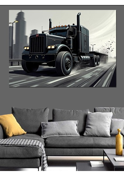 Siyah Tır Dekoratif Kanvas - Mdf Ahşap Tablo