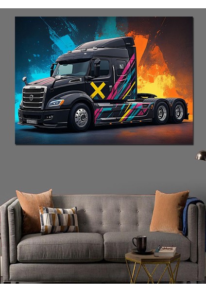 Grafitili Siyah Tır Dekoratif Kanvas - Mdf Ahşap Tablo fiyatları