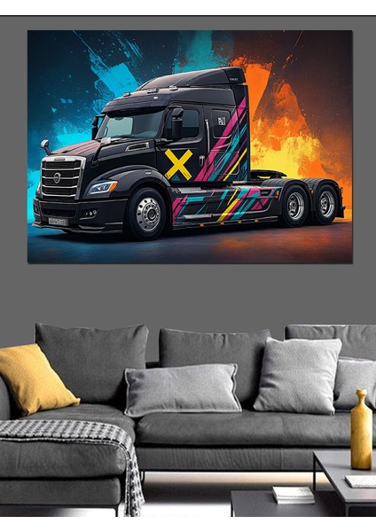 Grafitili Siyah Tır Dekoratif Kanvas - Mdf Ahşap Tablo fırsatları