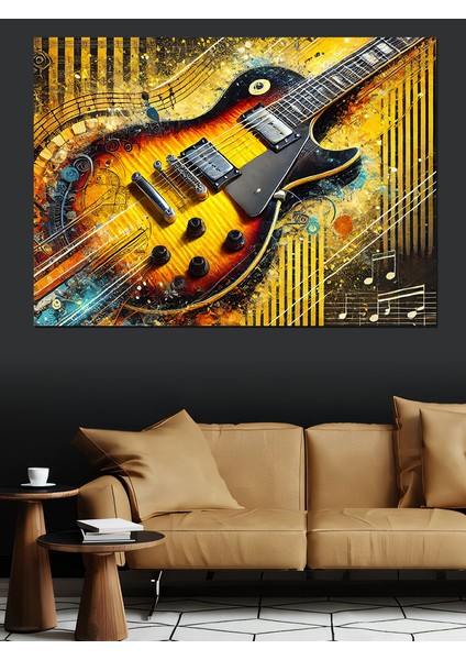 Sarı Elektro Gitar Sanatı Dekoratif Kanvas - Mdf Ahşap Tablo modelleri