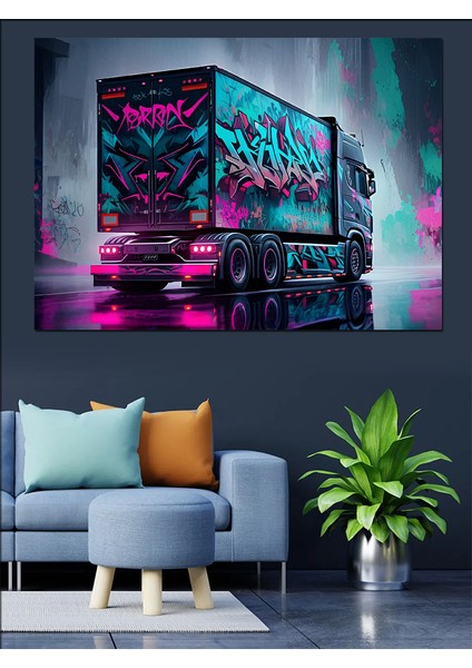 Neon Işıklı Tır Tasarımı Dekoratif Kanvas - Mdf Ahşap Tablo modelleri