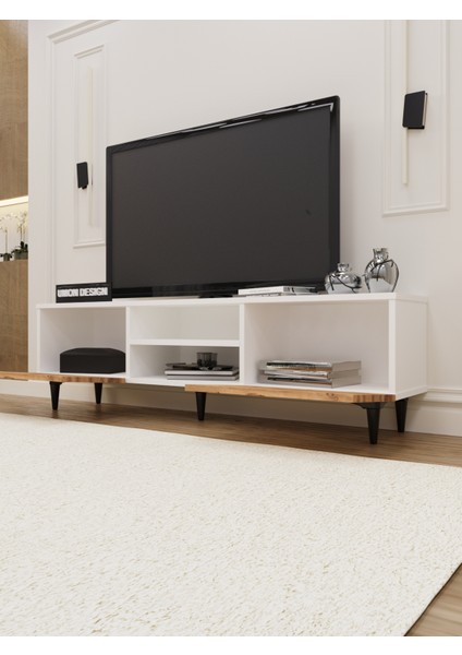 Agora Tv Ünitesi 150 cm Üç Kapaklı Raflı Ayaklı Tv Sehpası Beyaz- Antrasit modelleri