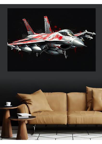 Kırmızı Jet Uçağı Havada Dekoratif Kanvas - Mdf Ahşap Tablo fırsatları