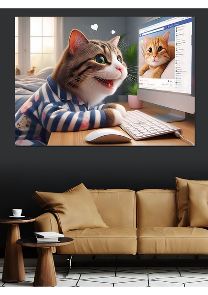Stalk Yapan Aşık Kedi Dekoratif Kanvas - Mdf Ahşap Tablo