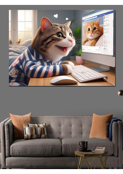 Stalk Yapan Aşık Kedi Dekoratif Kanvas - Mdf Ahşap Tablo