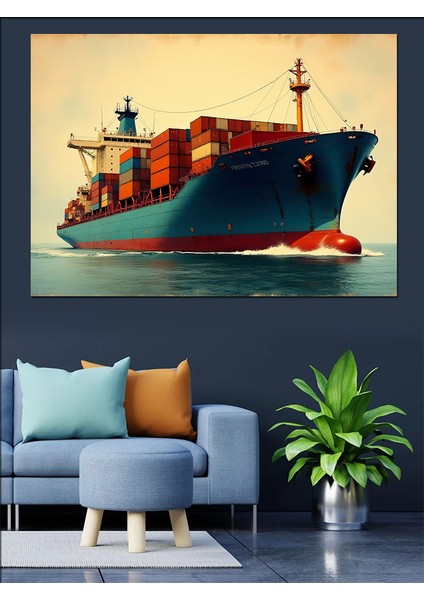 Denizde Yük Gemisi Dekoratif Kanvas - Mdf Ahşap Tablo