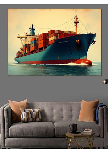 Denizde Yük Gemisi Dekoratif Kanvas - Mdf Ahşap Tablo fiyatları