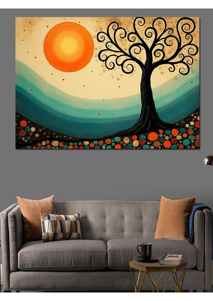 Renkli Ağaç ve Güneş Dekoratif Kanvas - Mdf Ahşap Tablo modelleri