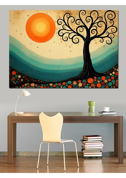 Renkli Ağaç ve Güneş Dekoratif Kanvas - Mdf Ahşap Tablo fırsatları
