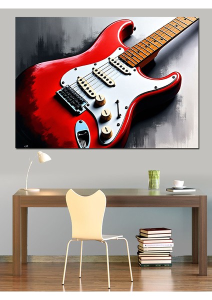 Kırmızı Elektro Gitar Dekoratif Kanvas - Mdf Ahşap Tablo fiyatları